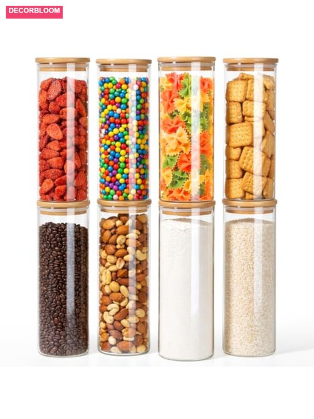 Glass Food Storage Containers with Bamboo Lids Set of 8